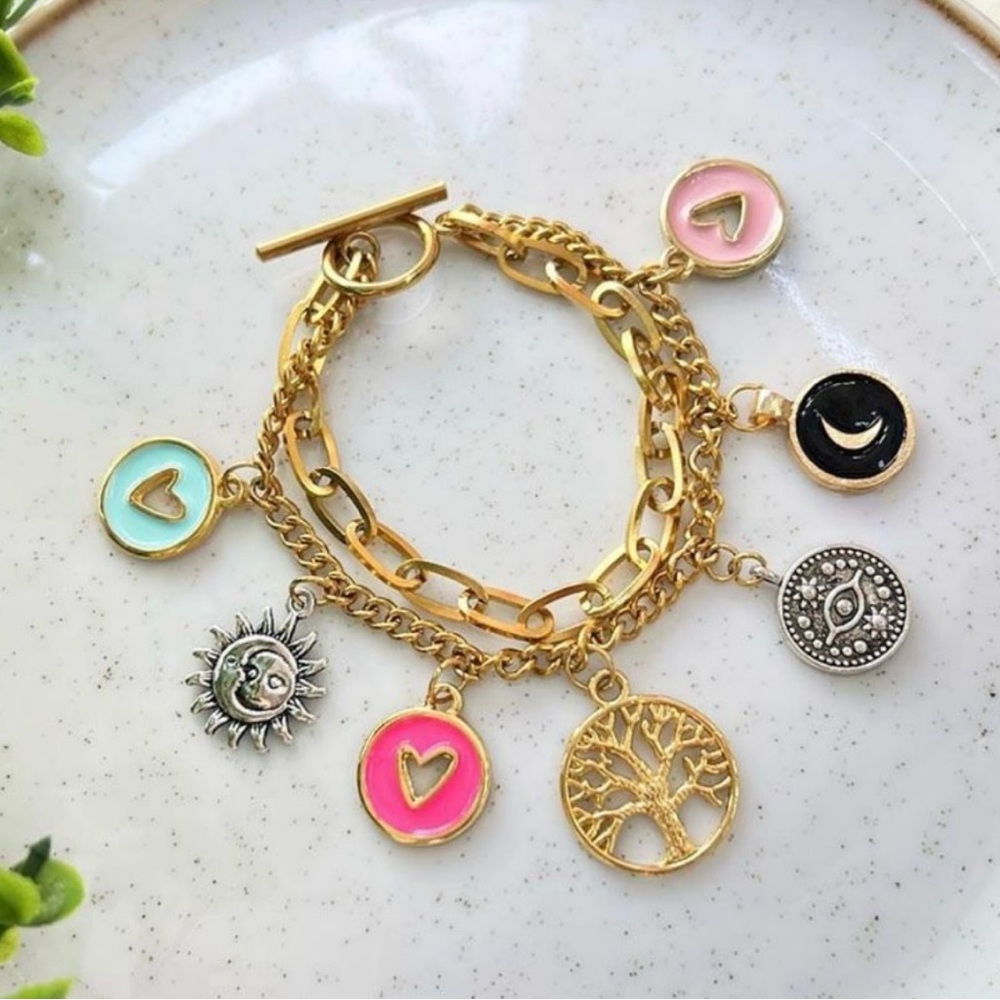 Gold Charm Bracelet with Colorful Accents